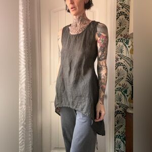 Banana Blue Made In Australia 100% Linen Asymmetrical Hem Sleeveless Top Boho L